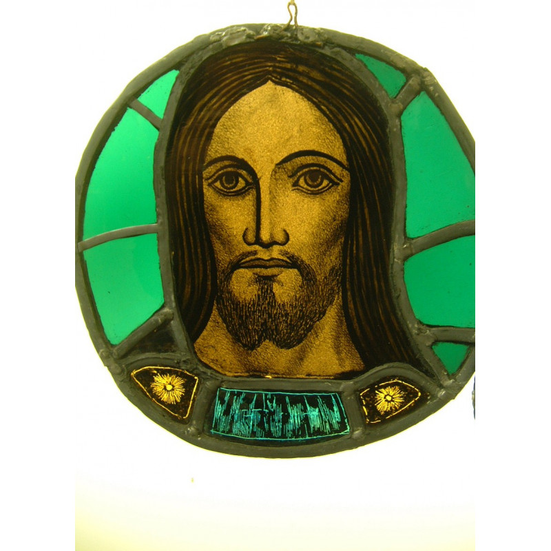 Stained glass head of christ approx 14 "