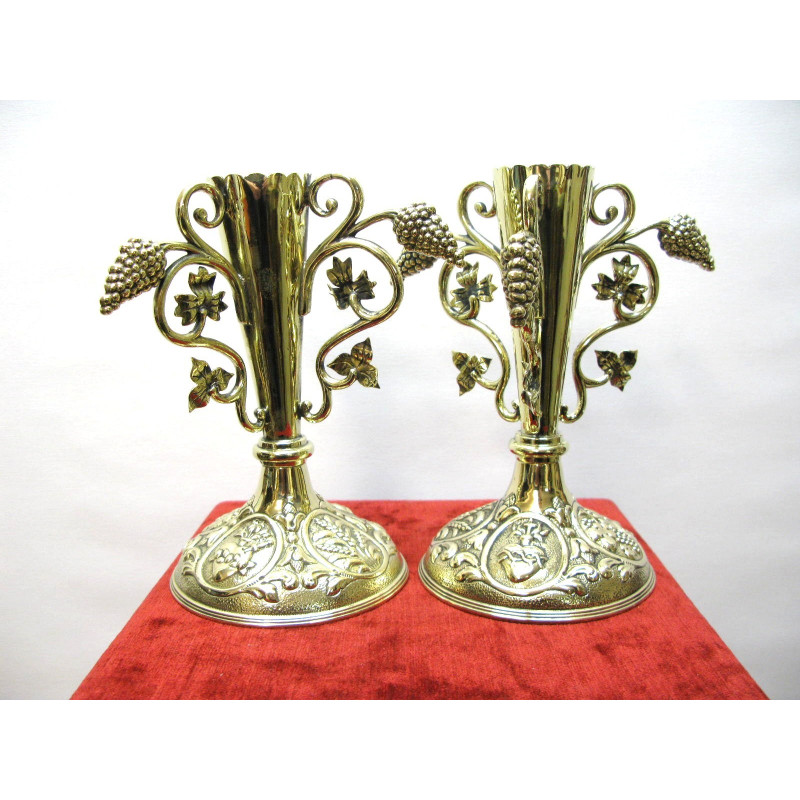 A pair of church brass vases