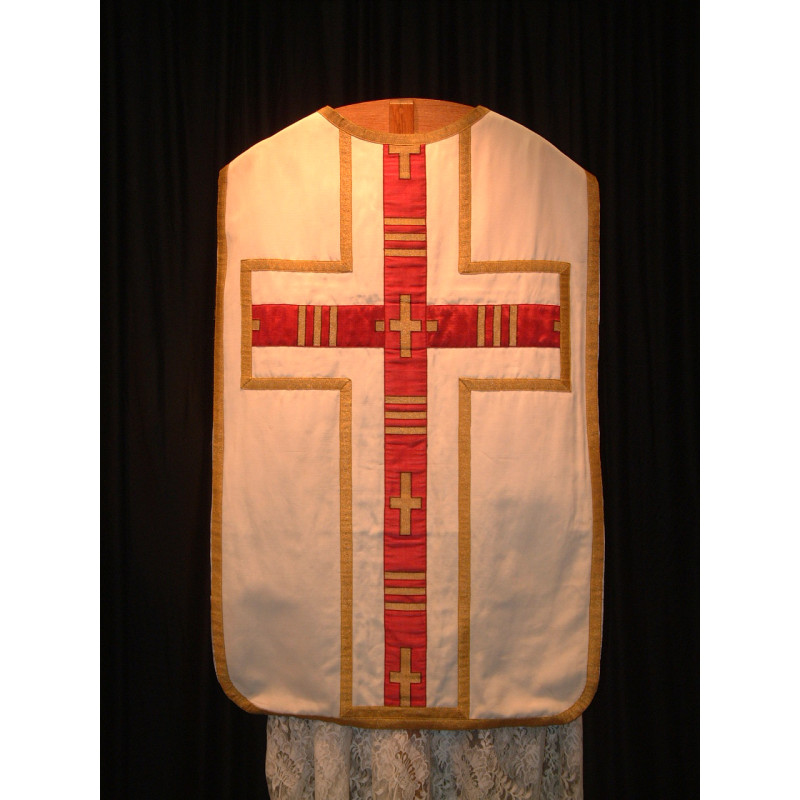 White chasuble and red cross
