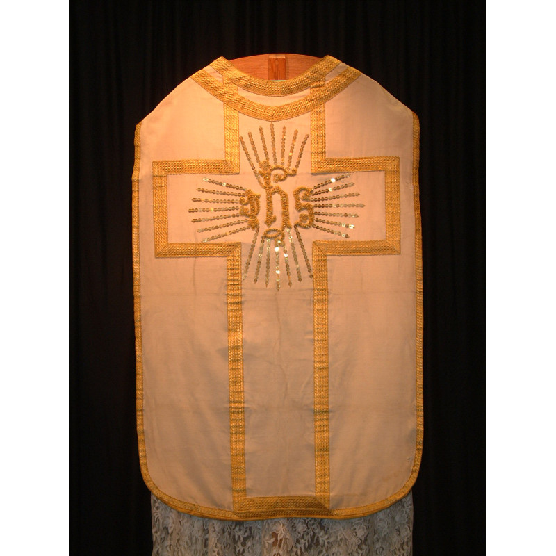 White Chasuble with wide gold brading
